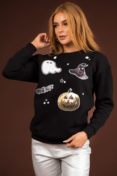 Black Halloween Sequin Graphics Pullover