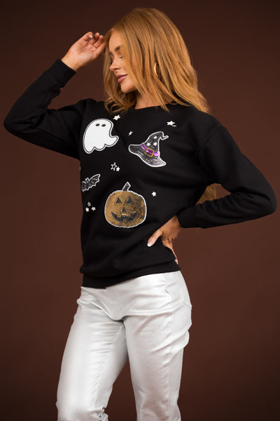Black Halloween Sequin Graphics Pullover