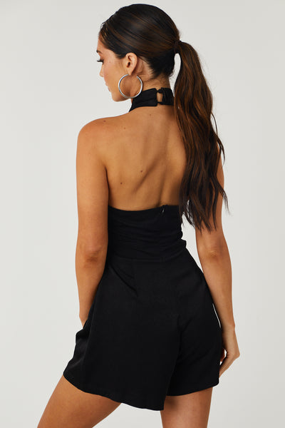 Black Halter Neck Side Cut Out Romper