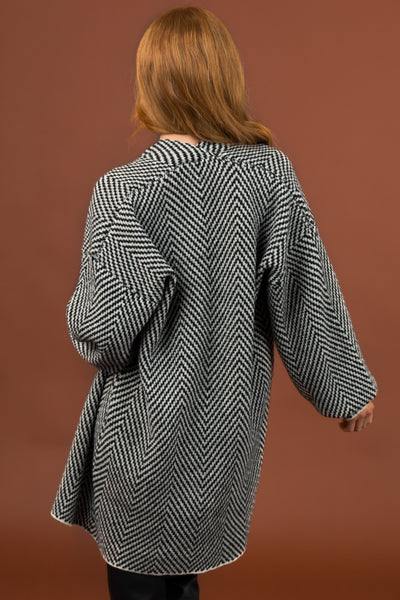 Black Herringbone Oversized Cardigan