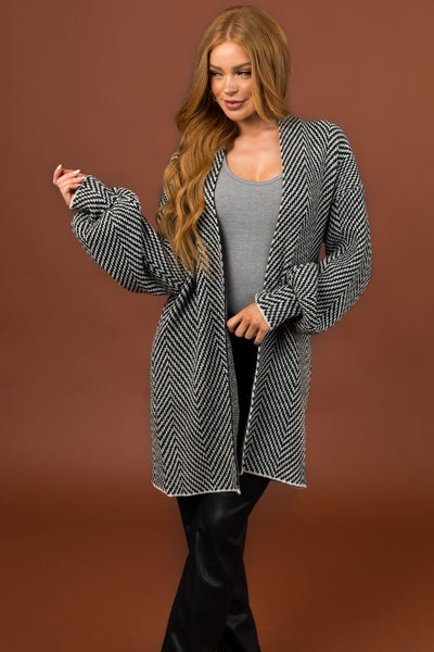 Black Herringbone Oversized Cardigan