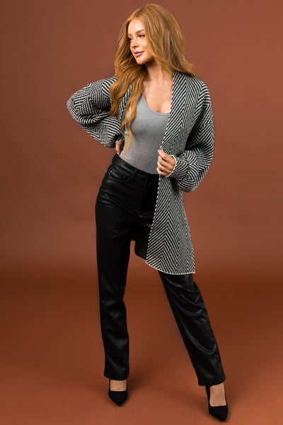 Black Herringbone Oversized Cardigan