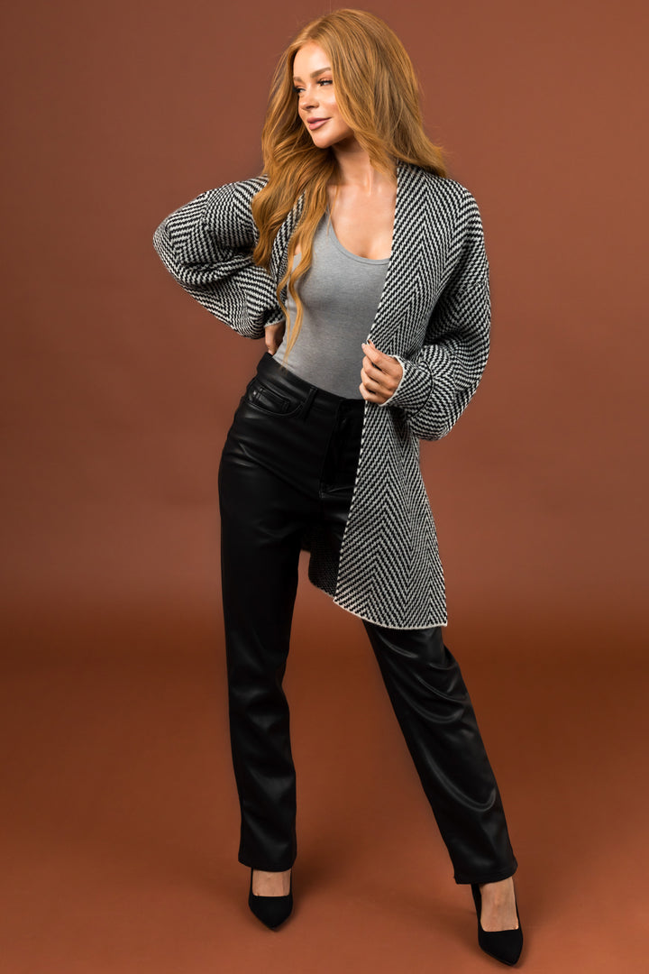 Black Herringbone Oversized Cardigan