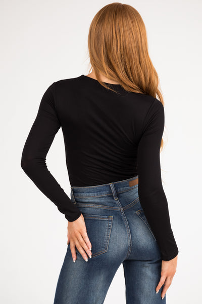 Black High Neck Long Sleeve Solid Bodysuit