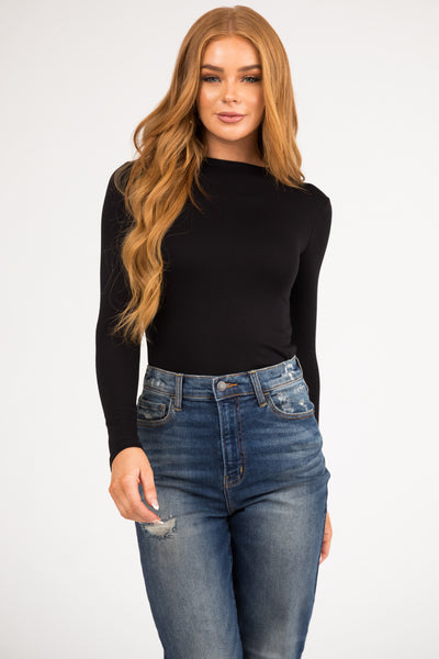 Black High Neck Long Sleeve Solid Bodysuit