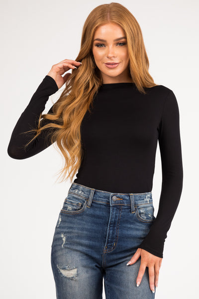 Black High Neck Long Sleeve Solid Bodysuit