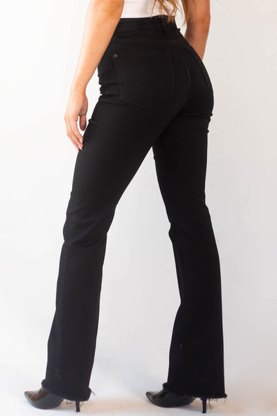 Black High Rise Button Fly Bootcut Jeans