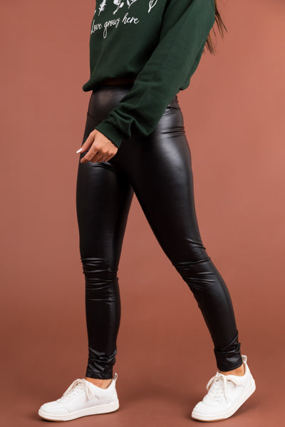 Black High Rise Soft Lined Faux Leather Leggings