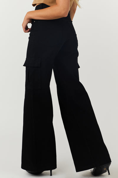 Timing Black High Rise Wide Leg Cargo Jeans with Pockets