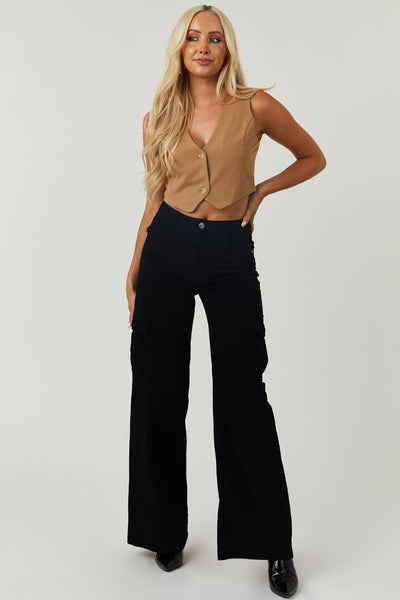 Timing Black High Rise Wide Leg Cargo Jeans with Pockets