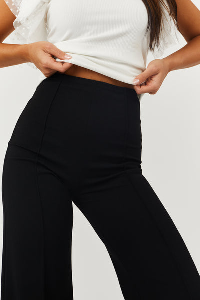 Black High Waist Seam Detail Woven Flare Pants