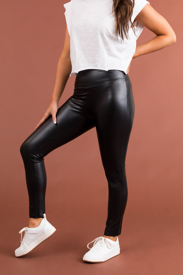 Black High Waisted Faux Leather Leggings