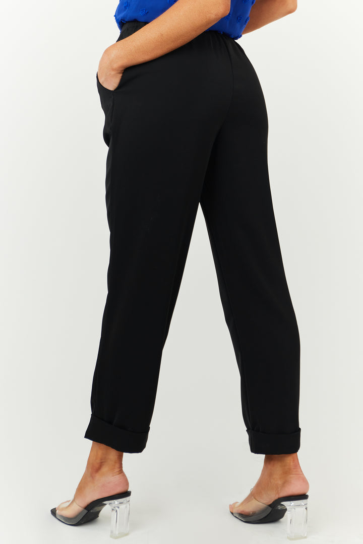 Black High Waisted Tapered Pintuck Pants