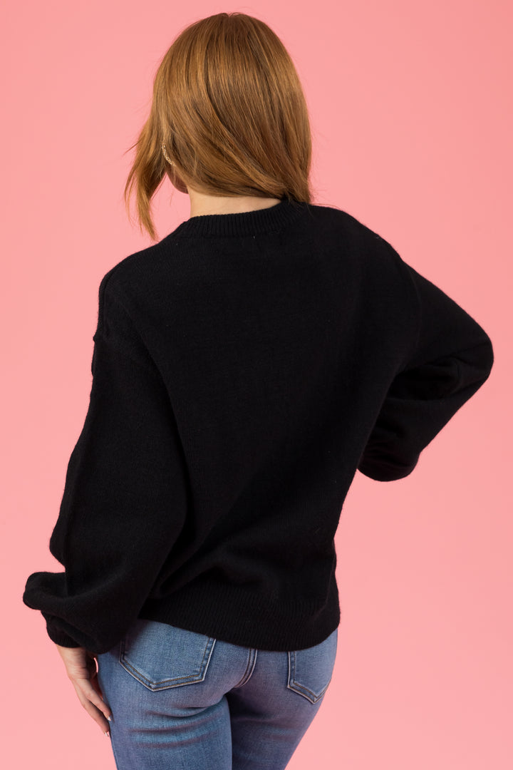 Black 'Holly Jolly' Colorful Tinsel Sweater