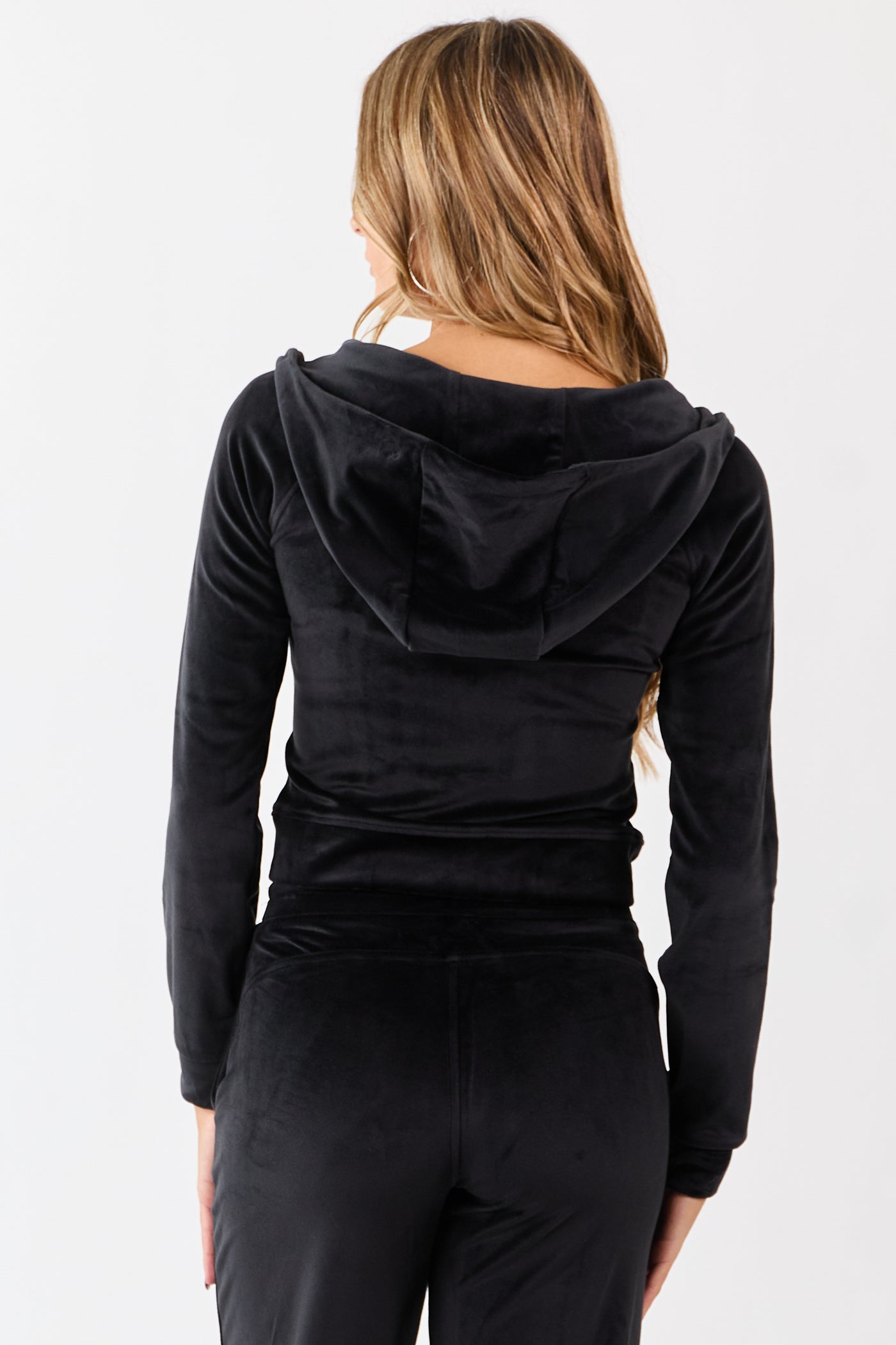 Black Hooded Cropped Soft Plush Zip Up Jacket