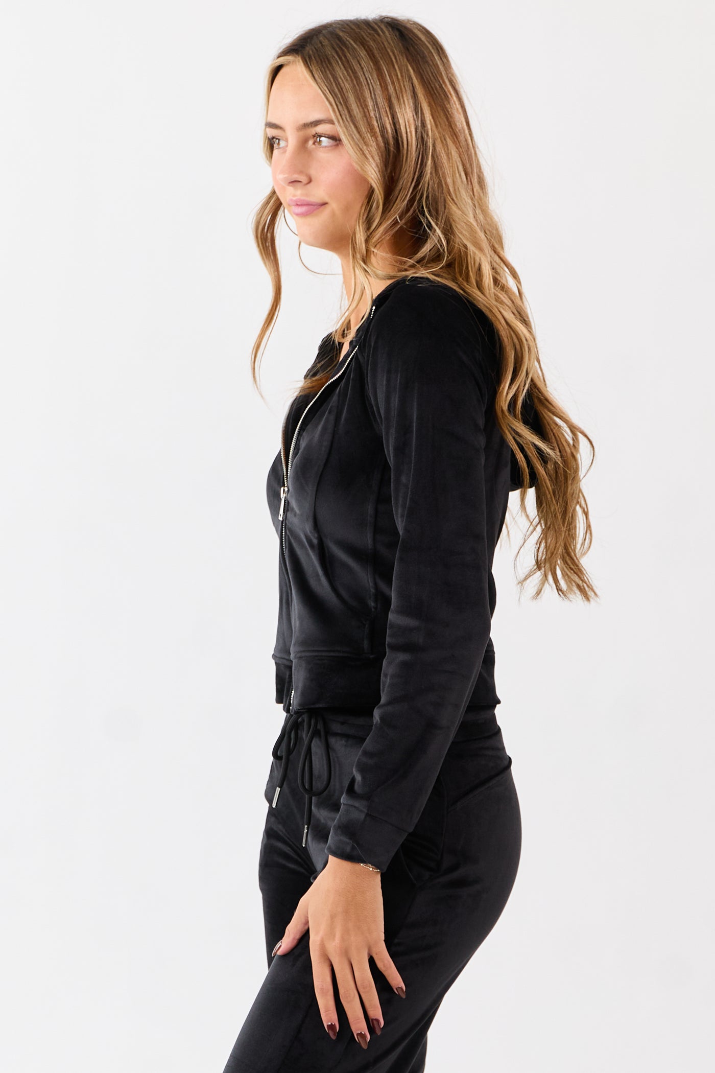 Black Hooded Cropped Soft Plush Zip Up Jacket
