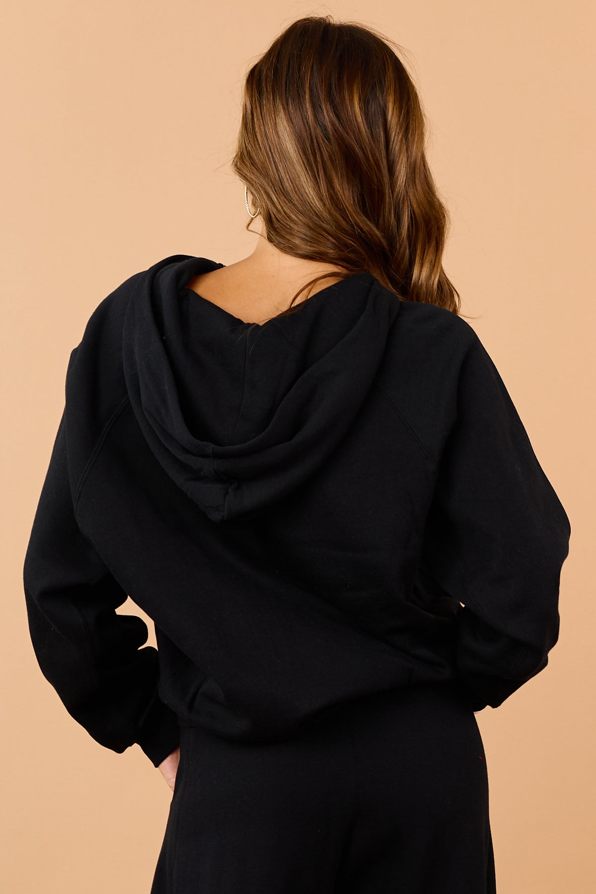 Black Hooded Zip Up Fleece Jacket