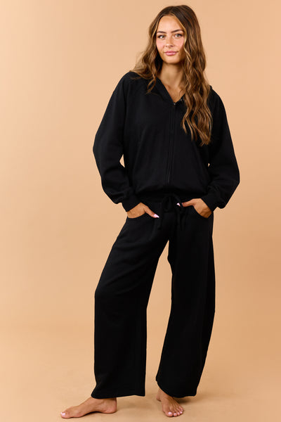 Black Hooded Zip Up Fleece Jacket