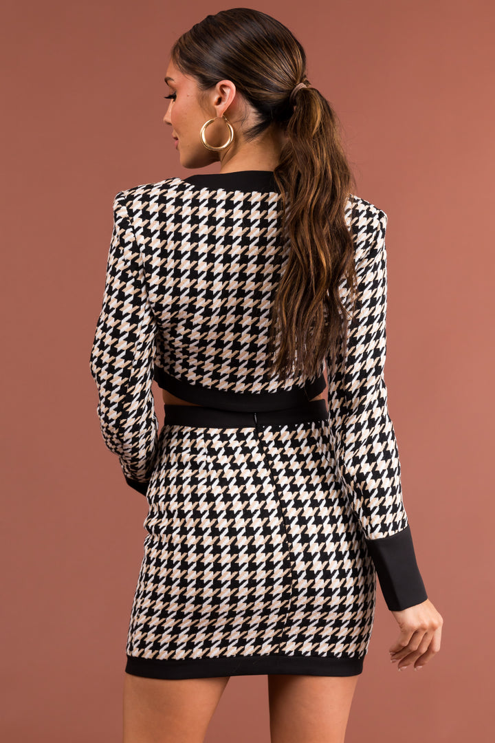 Black Houndstooth Mini Skirt and Cropped Top Set