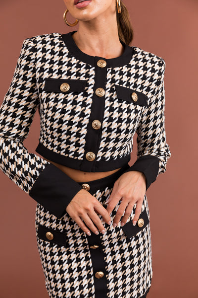 Black Houndstooth Mini Skirt and Cropped Top Set