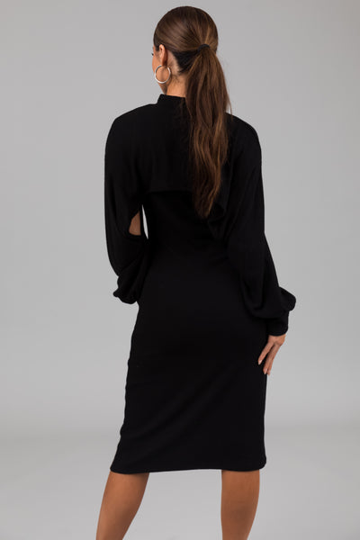 Black Knit Midi Dress with Bolero