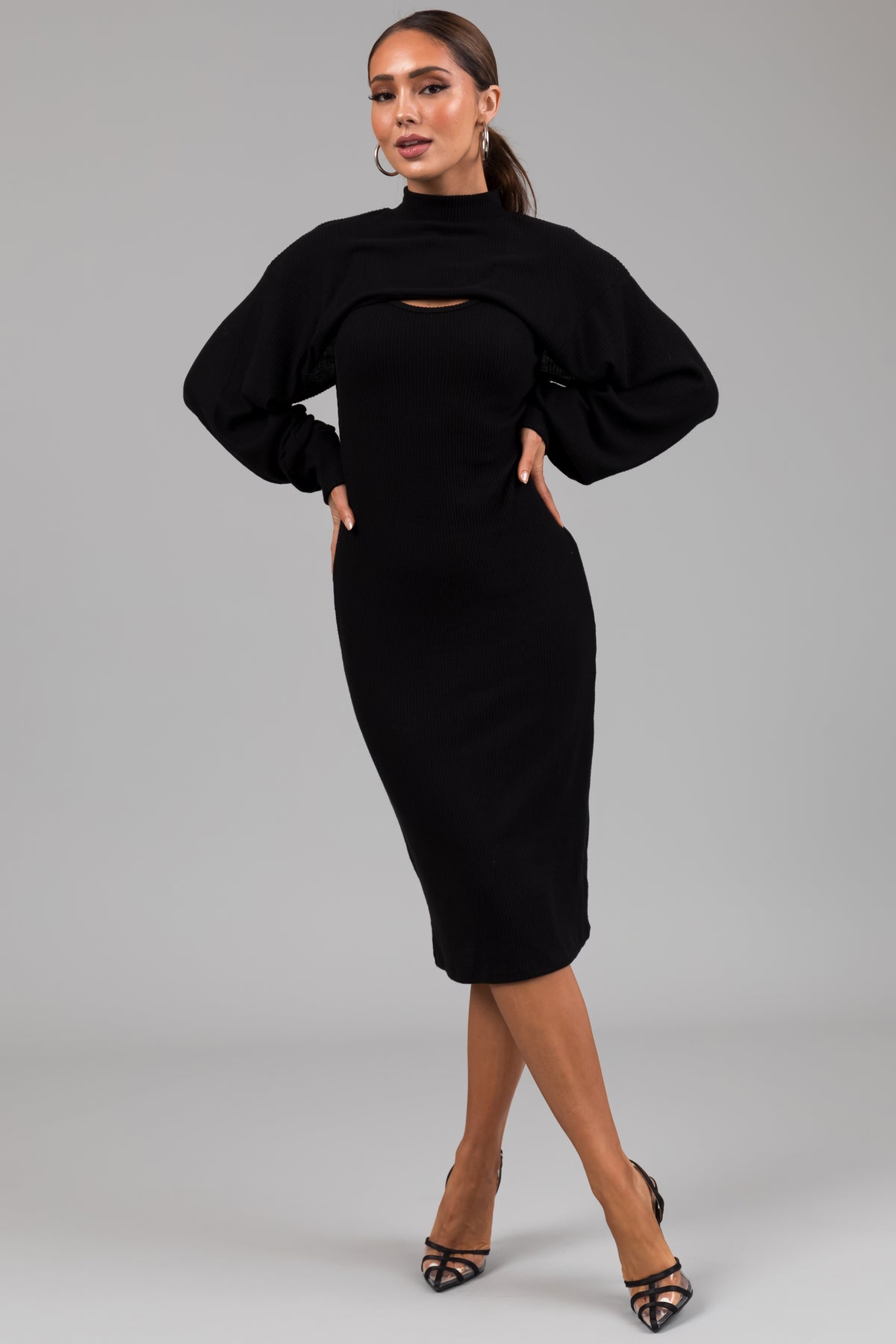 Black Knit Midi Dress with Bolero | Lime Lush Boutique