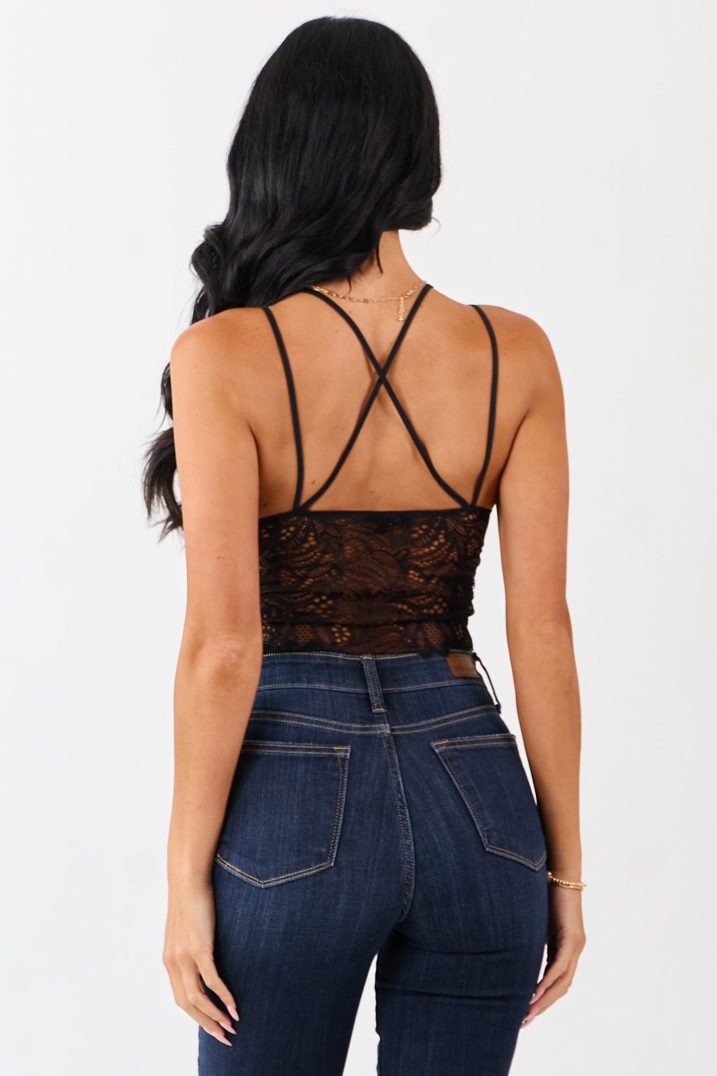 Black Lace Double Cross Strap Bralette