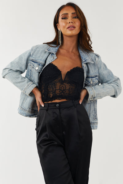 Black Lace Strapless Bustier Top