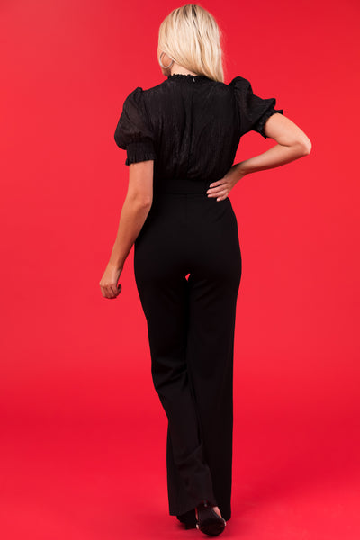 Black Lace Top Short Sleeve Jumpsuit