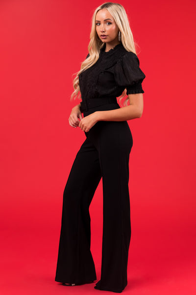 Black Lace Top Short Sleeve Jumpsuit