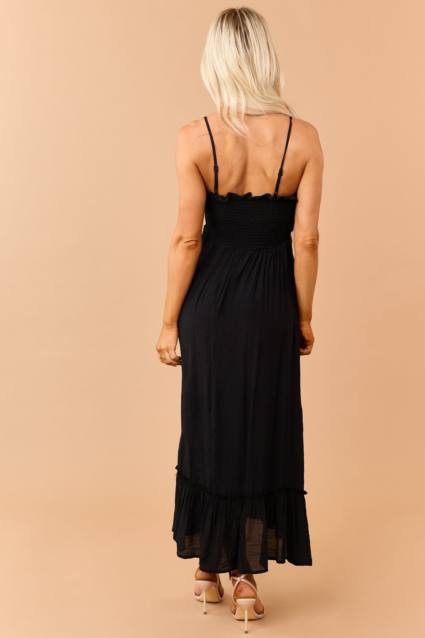Black Lace Trim Sleeveless Maxi Dress