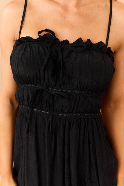 Black Lace Trim Sleeveless Maxi Dress