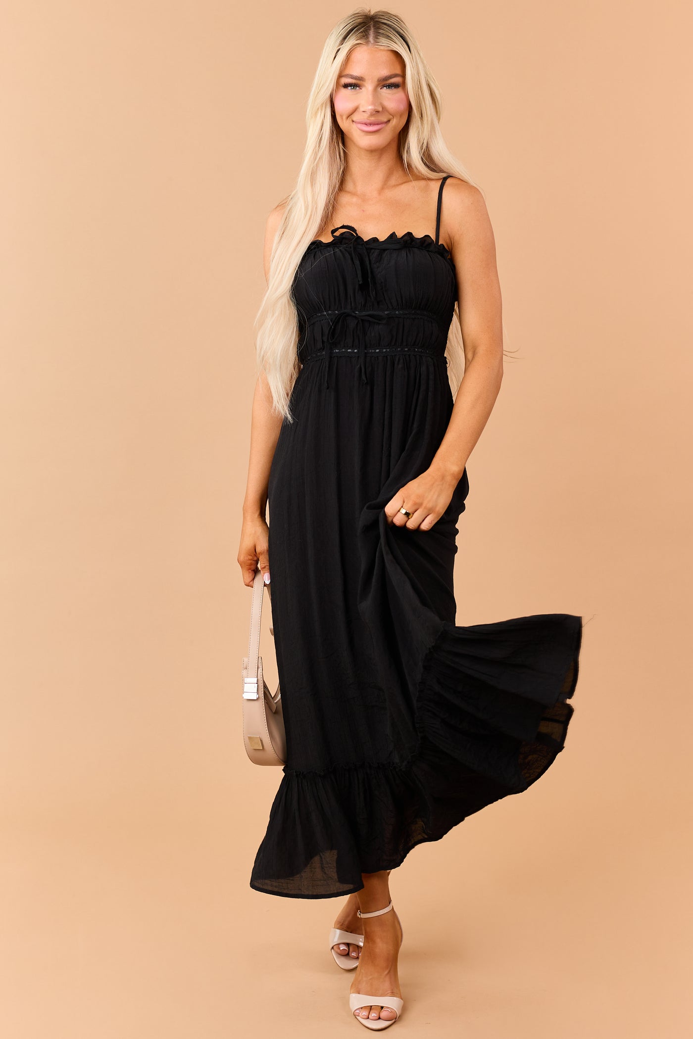 Black Lace Trim Sleeveless Maxi Dress Black Lace Trim Sleeveless Maxi Dress