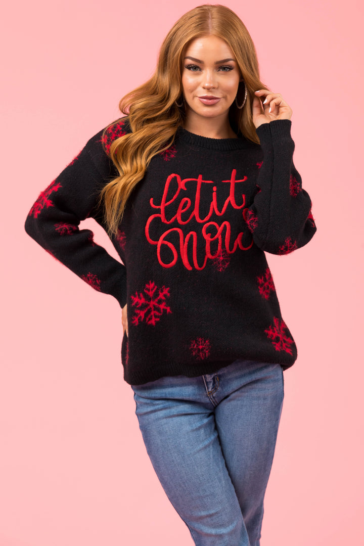 Black 'Let it Snow' Snowflake Knit Sweater