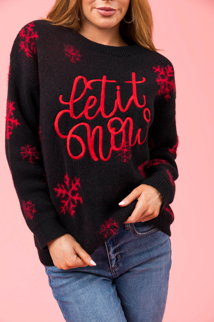 Black 'Let it Snow' Snowflake Knit Sweater