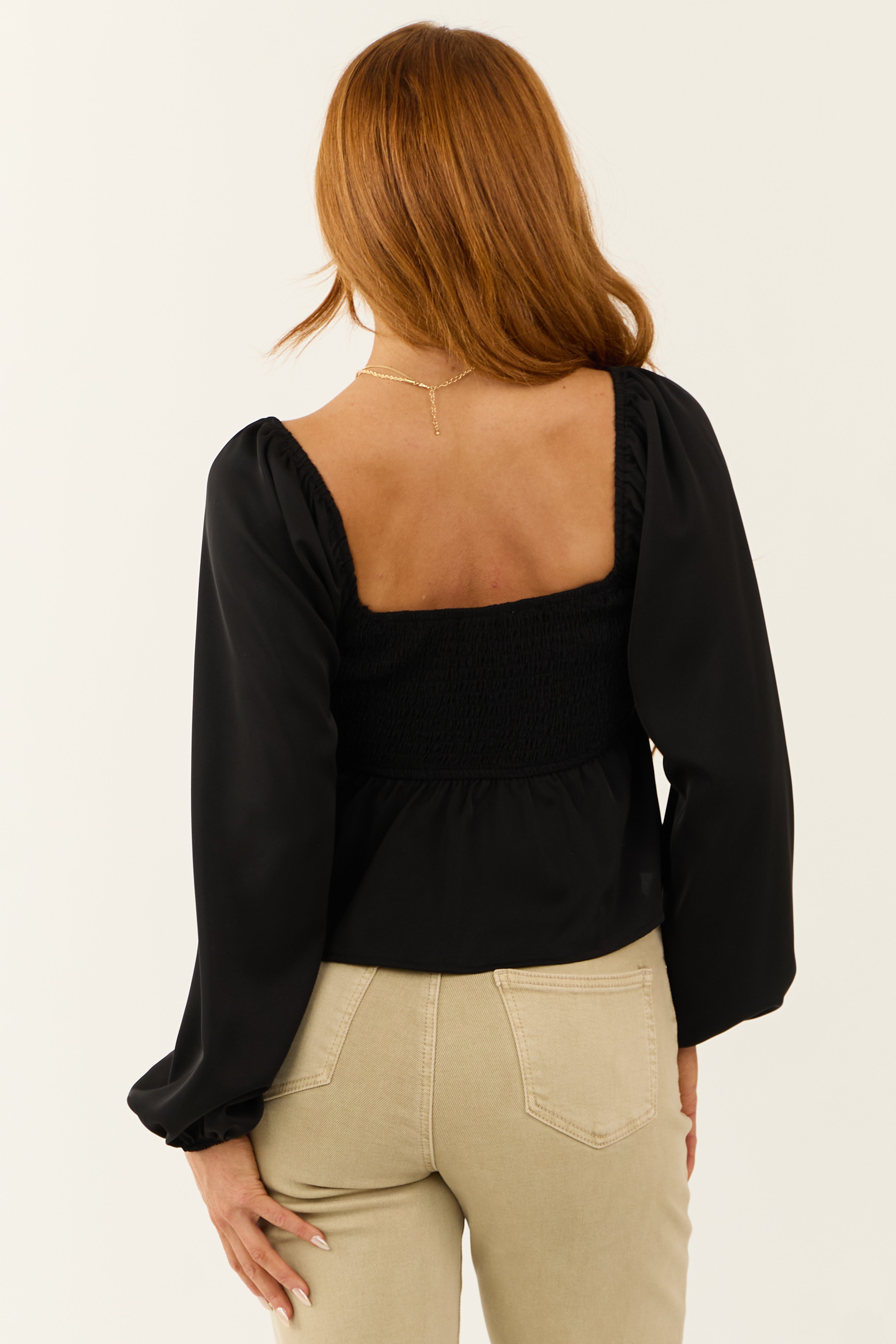 Black Long Puff Sleeve Sweetheart Neck Babydoll Top | Lime Lush