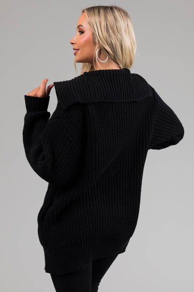 Black Long Sleeve Button Down Knit Cardigan