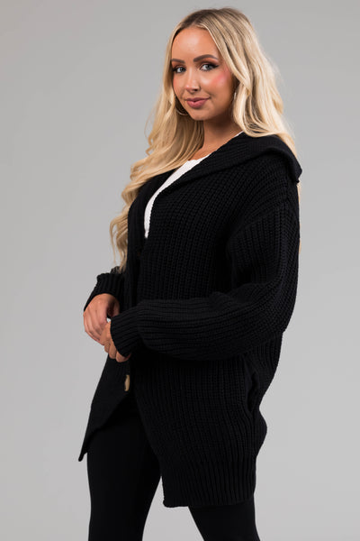 Black Long Sleeve Button Down Knit Cardigan