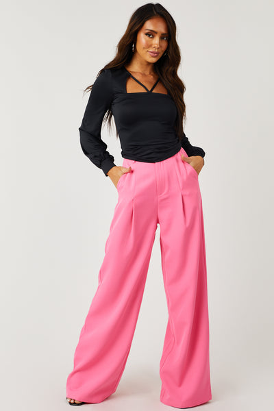 Black Long Sleeve Cut Out Front V Neck Top