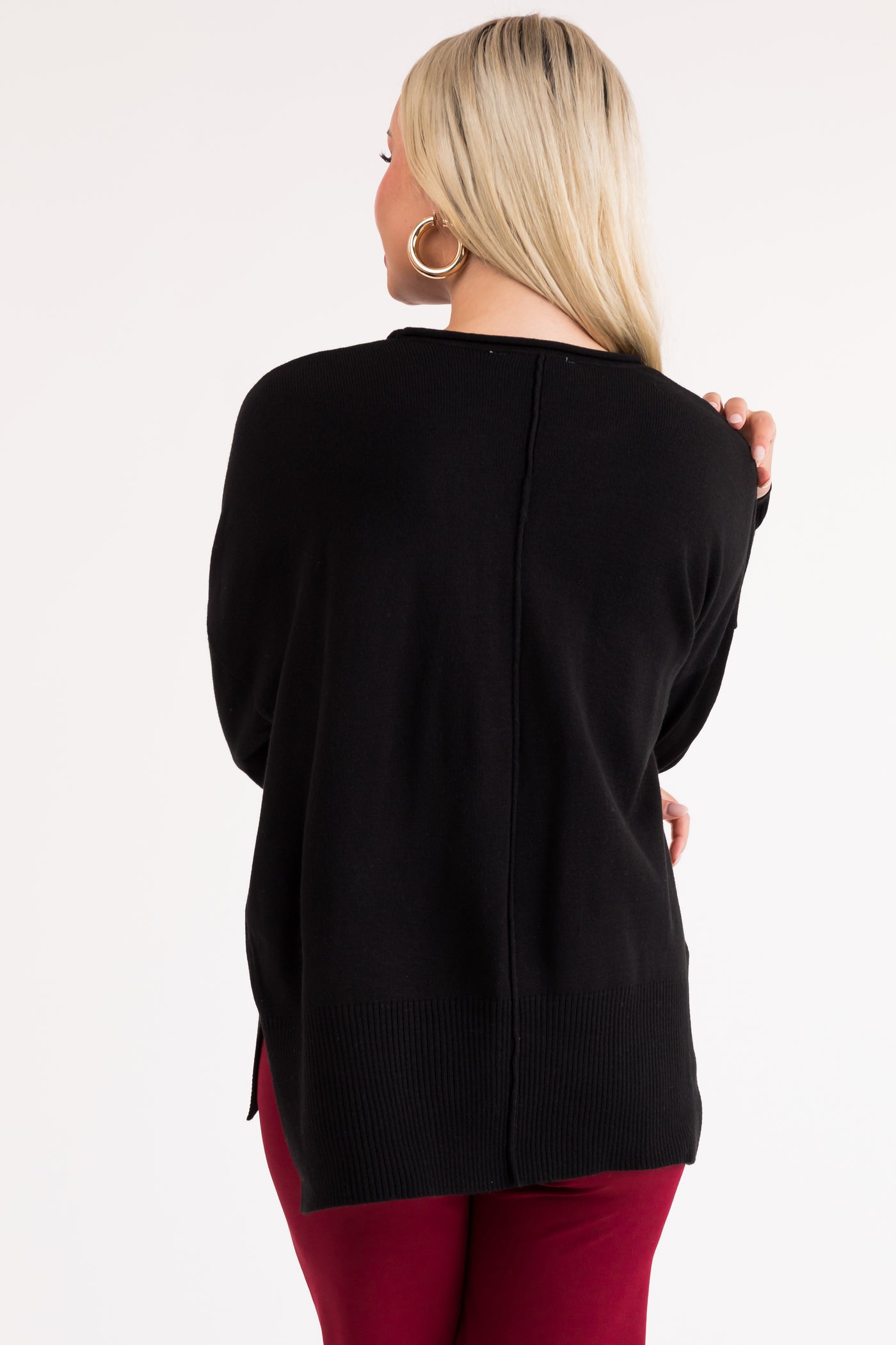 Black Long Sleeve Front Seam Knit Sweater