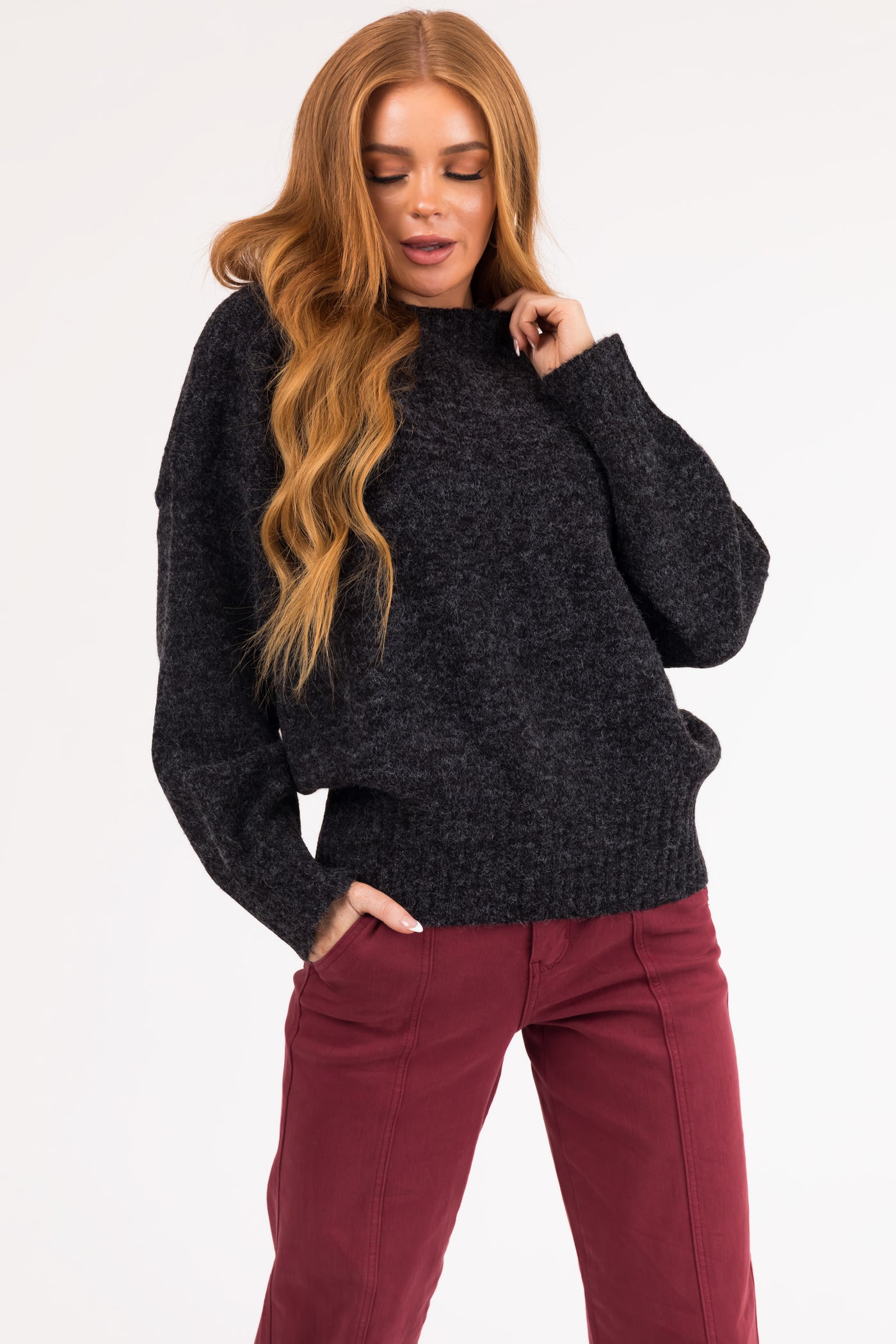 Black Long Sleeve High Neck Knit Sweater