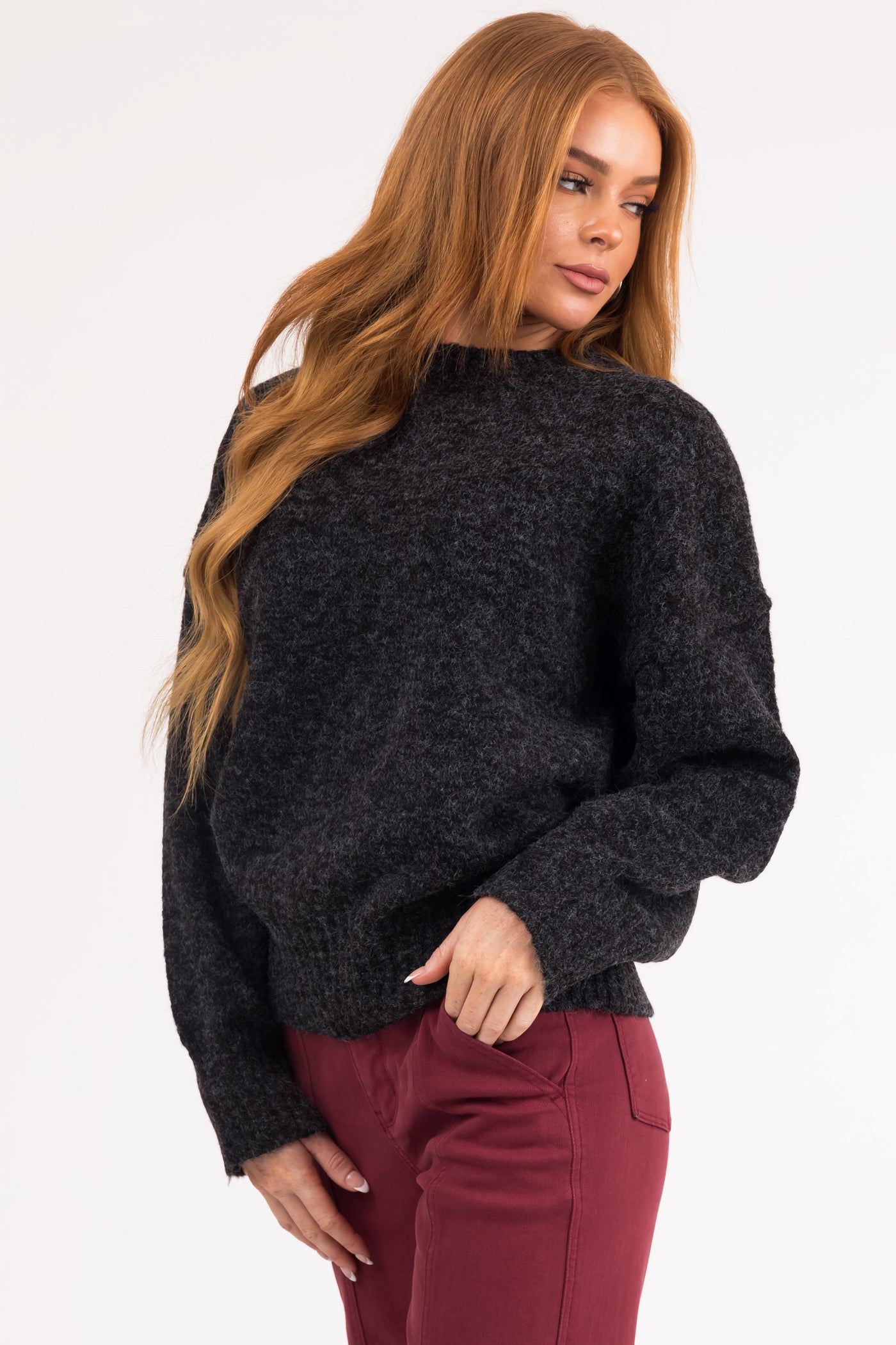 Black Long Sleeve High Neck Knit Sweater