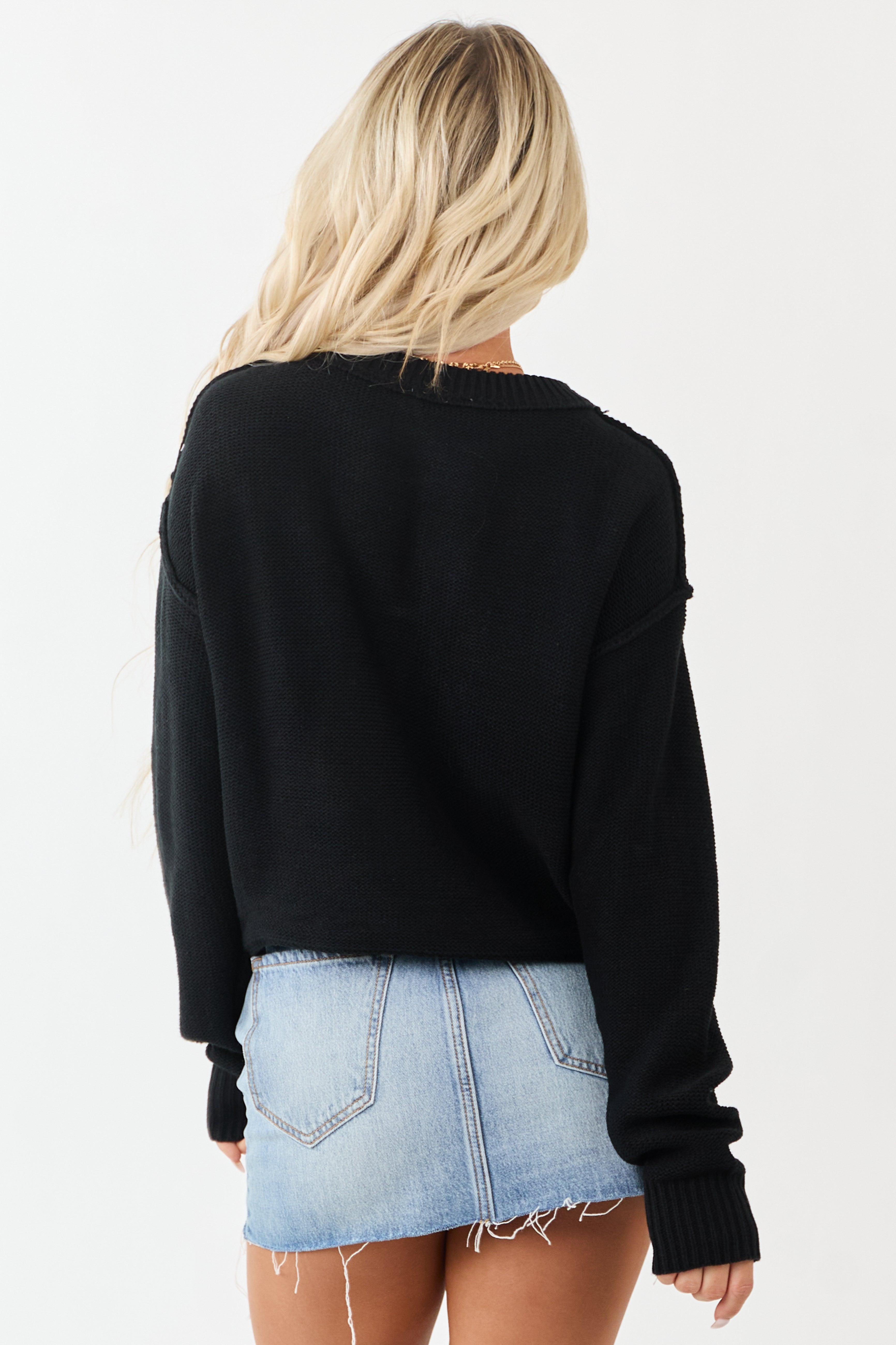Black Long Sleeve Relaxed Knit Sweater