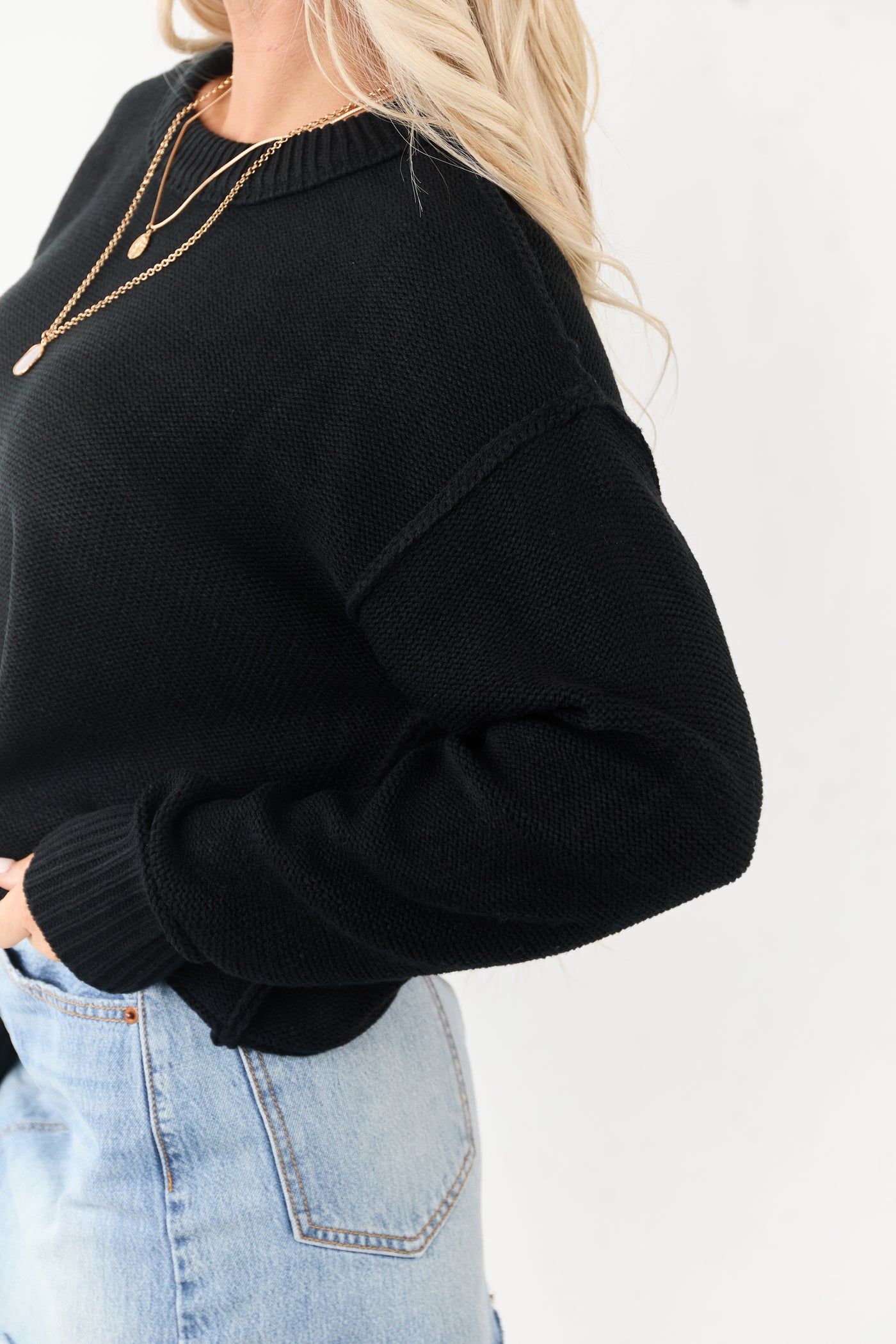 Black Long Sleeve Relaxed Knit Sweater