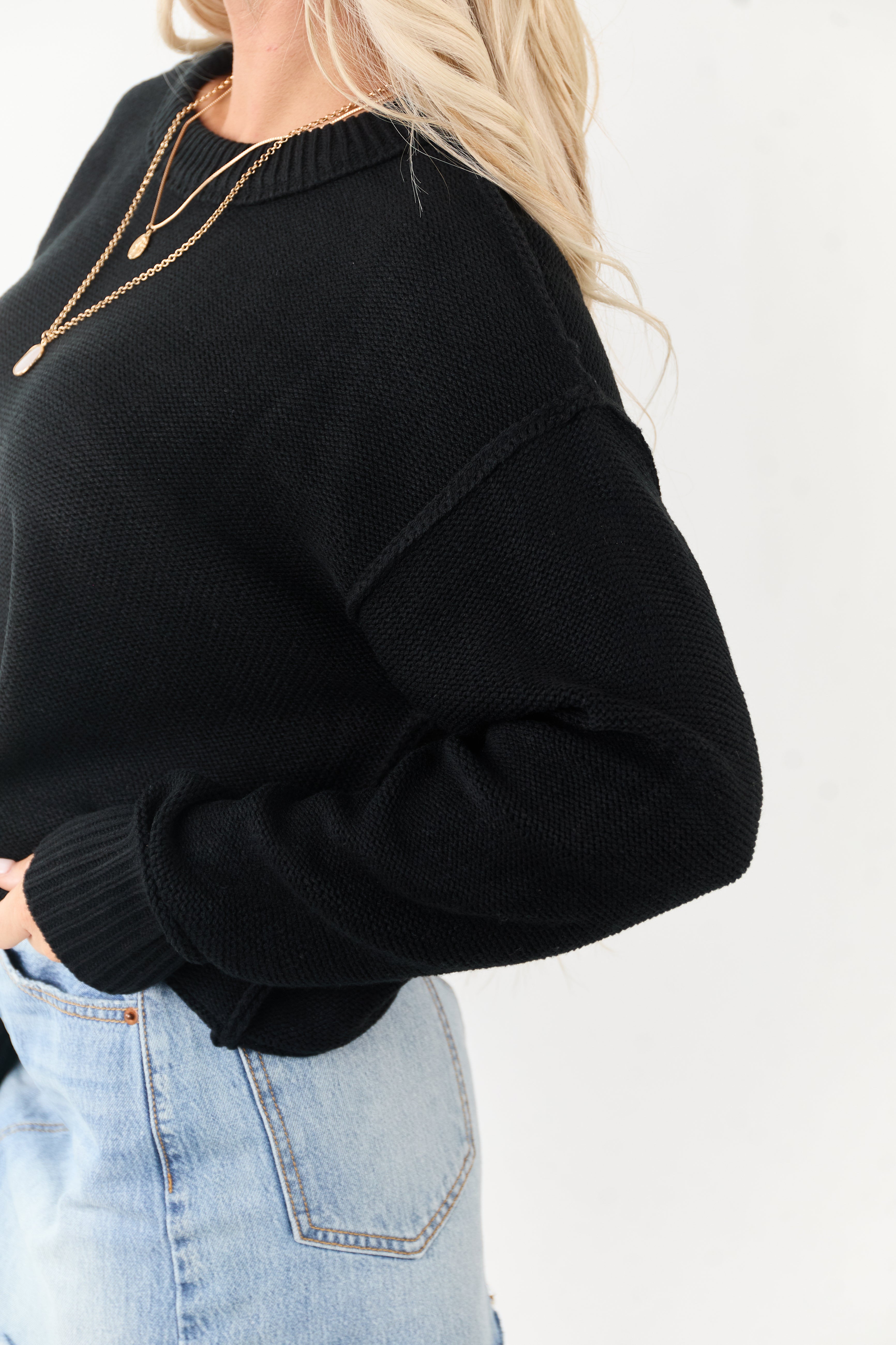 Black Long Sleeve Relaxed Knit Sweater