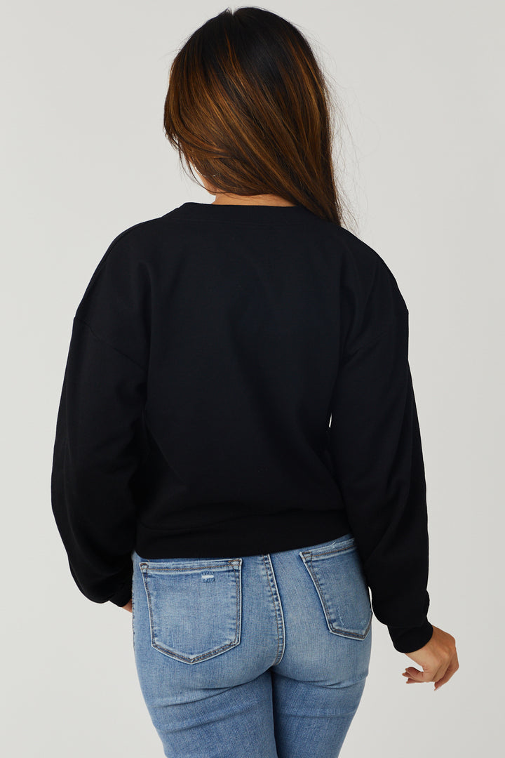Black Long Sleeve Round Neck Cropped Sweatshirt