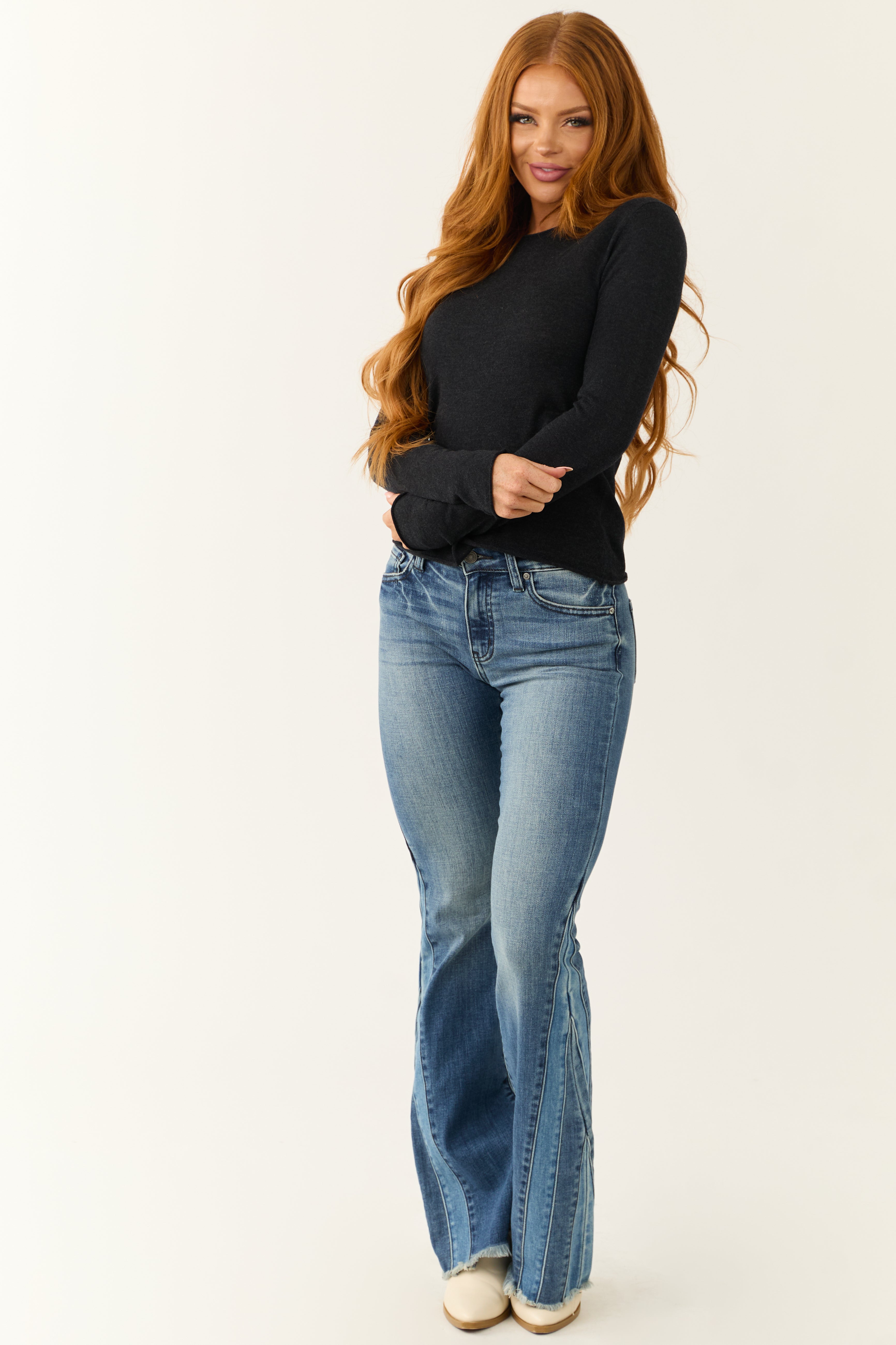 Black Long Sleeve Soft Ribbed Knit Top