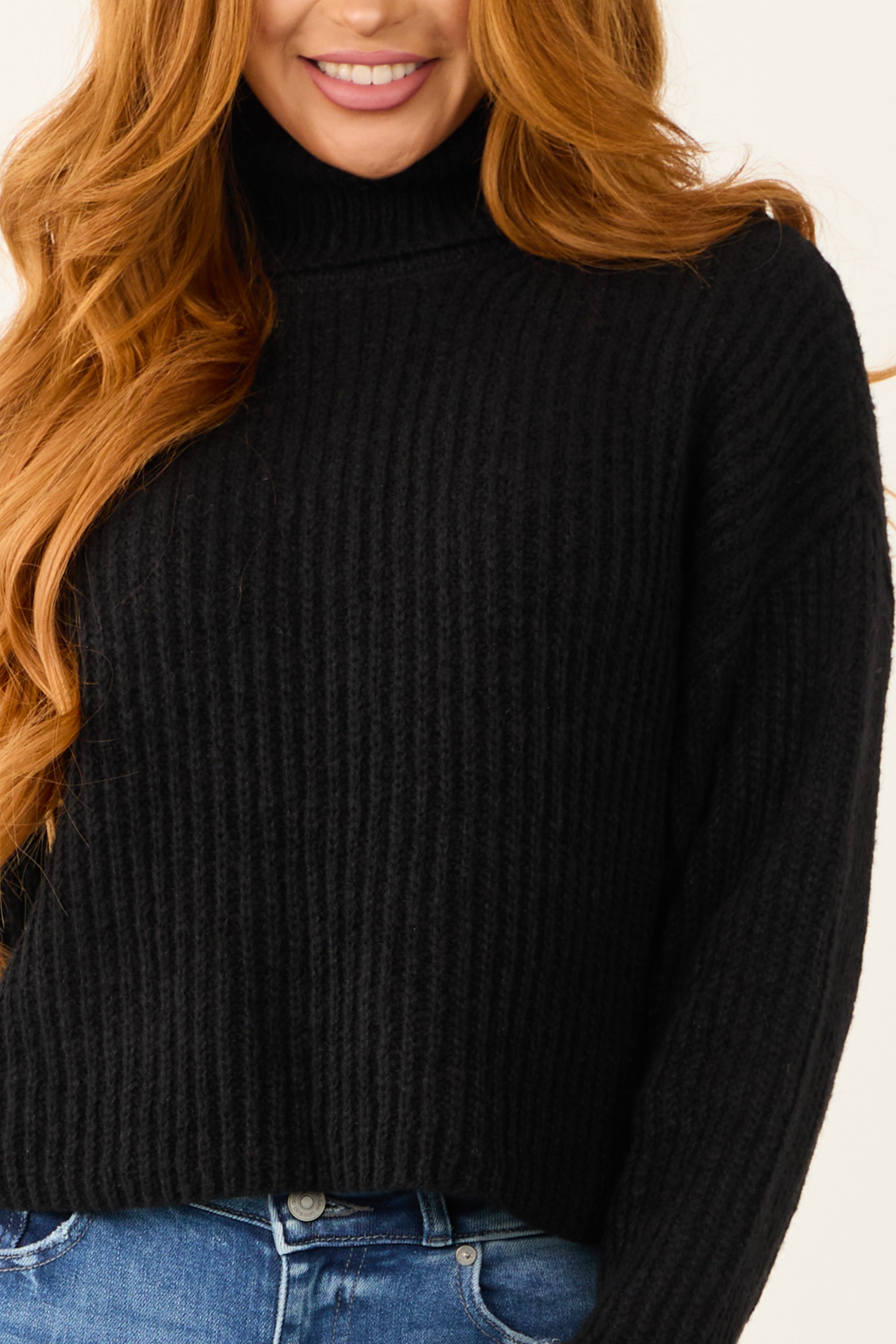 Black Long Sleeve Turtleneck Chunky Sweater | Lime Lush Boutique