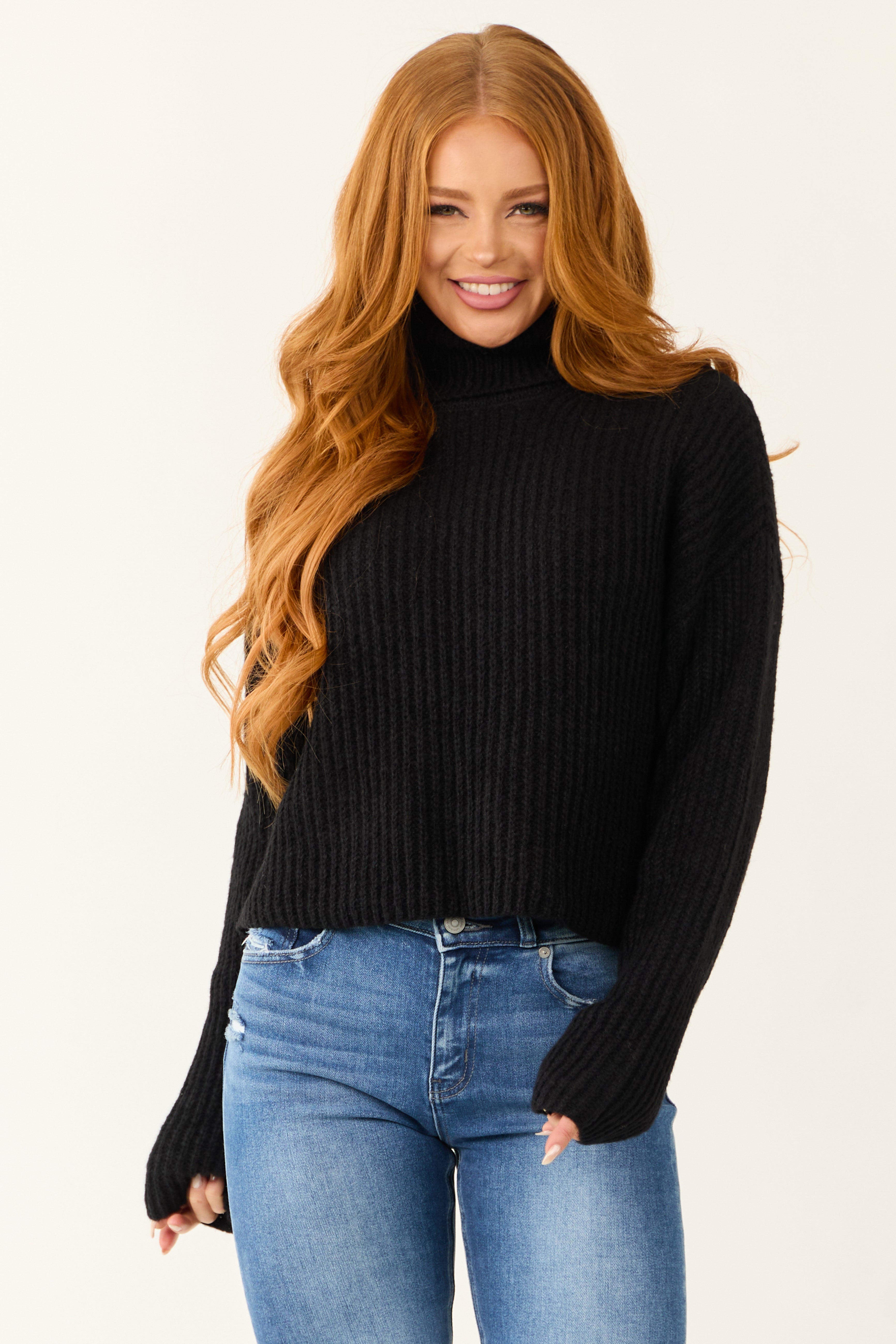 Black Long Sleeve Turtleneck Chunky Sweater Lime Lush Boutique