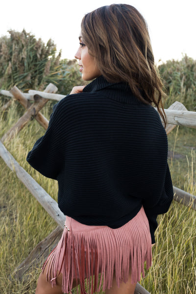 Black Long Sleeve Turtleneck Knit Sweater